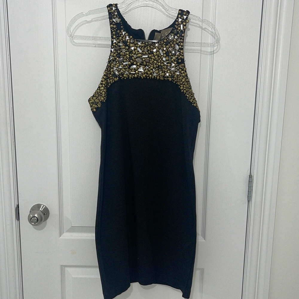 Space high neck Embellished Dress